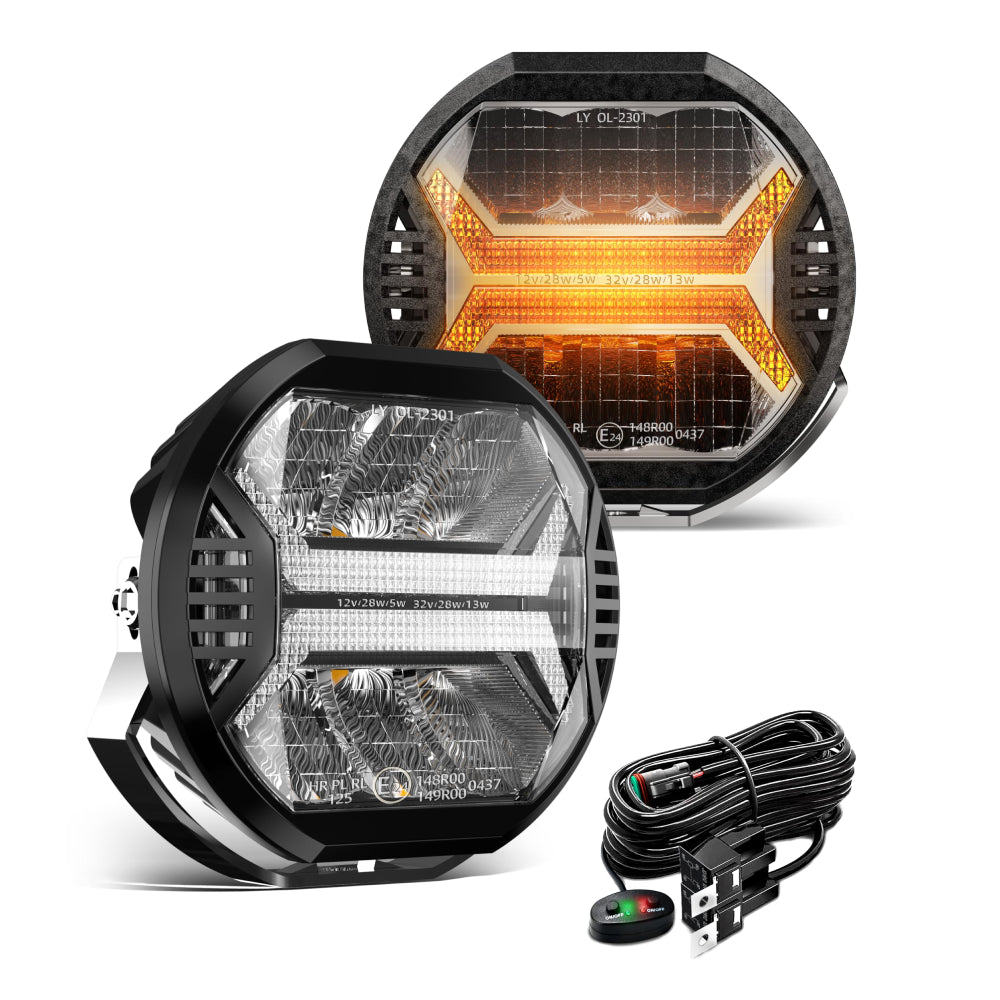 5.75-inch Premium LED Headlight 42W 12000LM 2pcs X-DRL E-Mark IP67 9-32V Wiring Harness for DT UAZ Niva